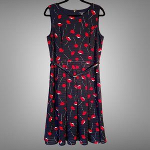 Tommy Hilfiger size 14 stretch navy blue & red floral sheer stripe scuba dress